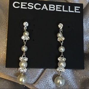 NWT Cescabelle Costume Pearl and Diamond Earrings
